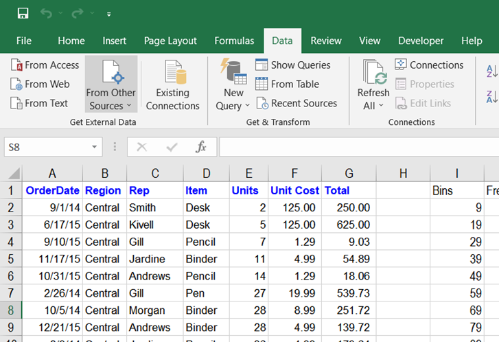 Import Data from other data sources to Excel