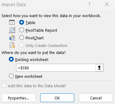 Select How to Import Access Data
