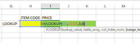 vlookup function parameters set