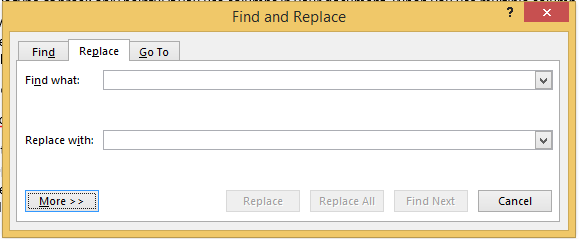 Find and Replace word-more button