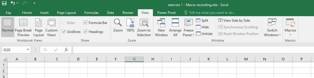 “View” tab of the Excel Ribbon