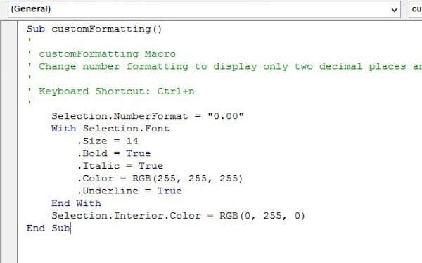 Final version of modified excel macro code